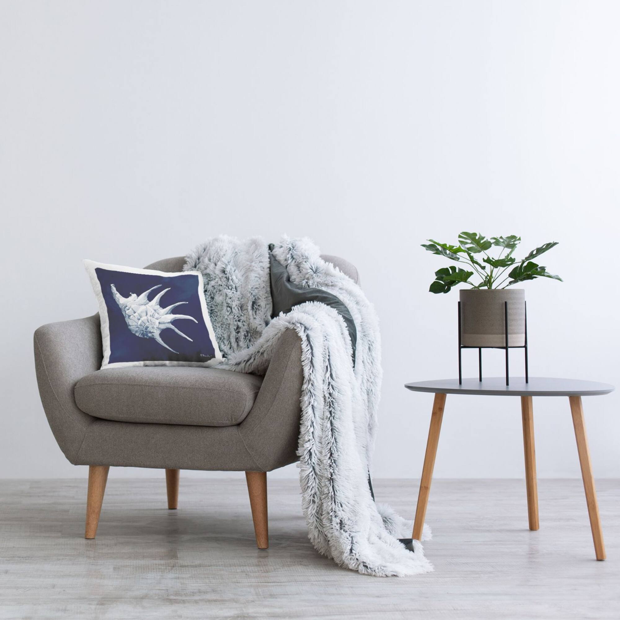 Stupell Industries Blue Horned Conch Shell Sea Life Throw Pillow, 18" x 18"